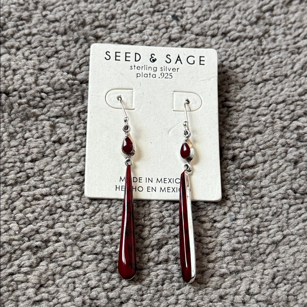 Seed & Sage 925 Sterling Silver Red Teardrop Dangle Earrings Made in Mexico